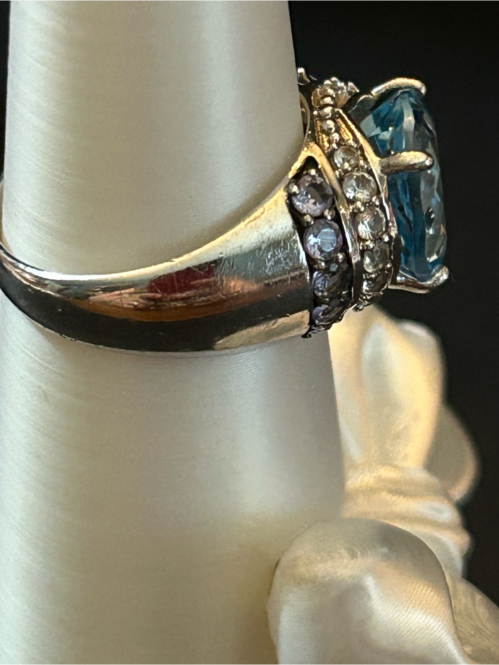 6.37CT Blue Topaz & .58CT Tanzanite w/.42CT White Topaz 925 Sterling Silver Ring - Picture 12 of 15